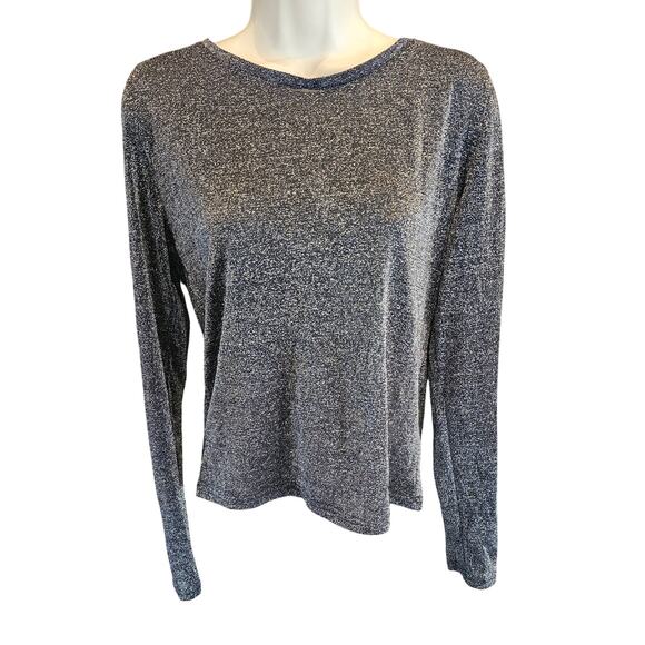 Free people size LG sheer shimmery black layering top long sleeve see through - Picture 1 of 7